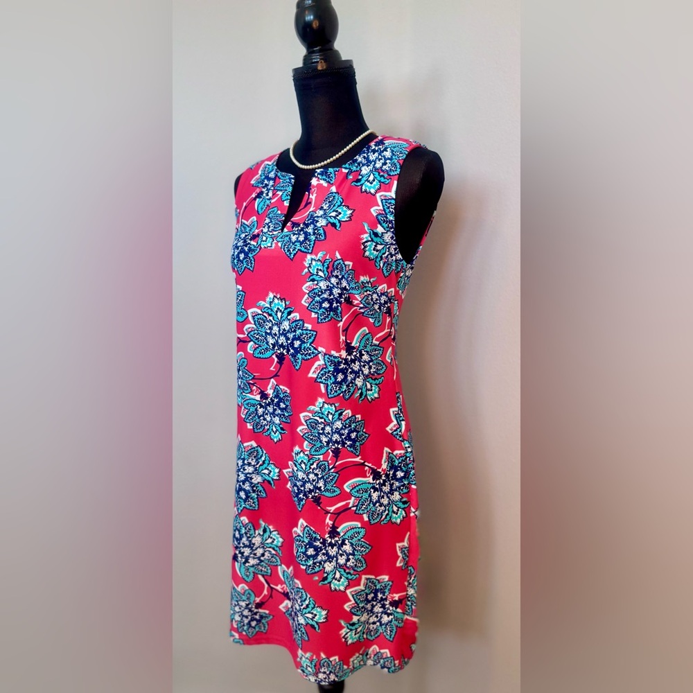 Filly Flair Pink and Teal/Blue Floral Dress - Picture 2 of 7